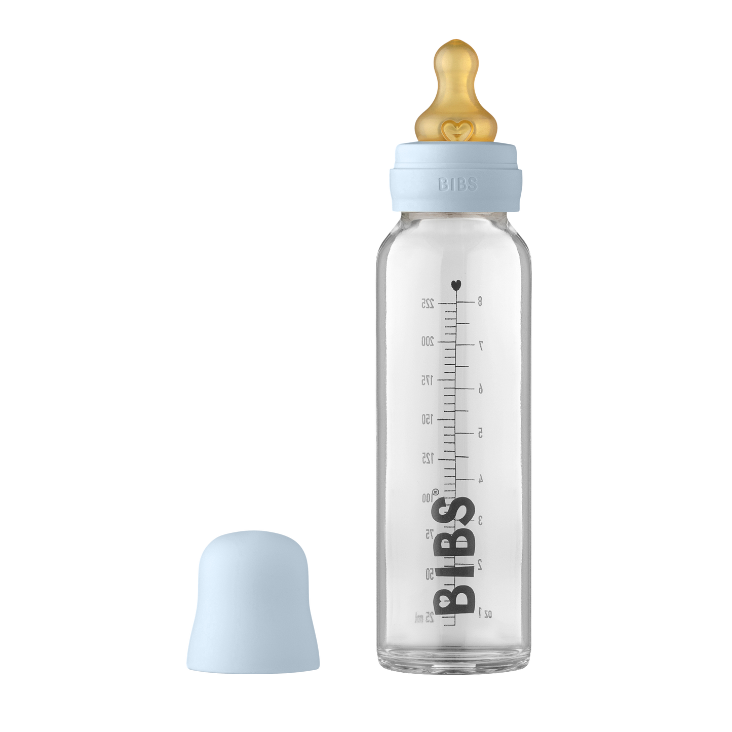BIBS 225ml Glass Bottle Set - Baby Blue