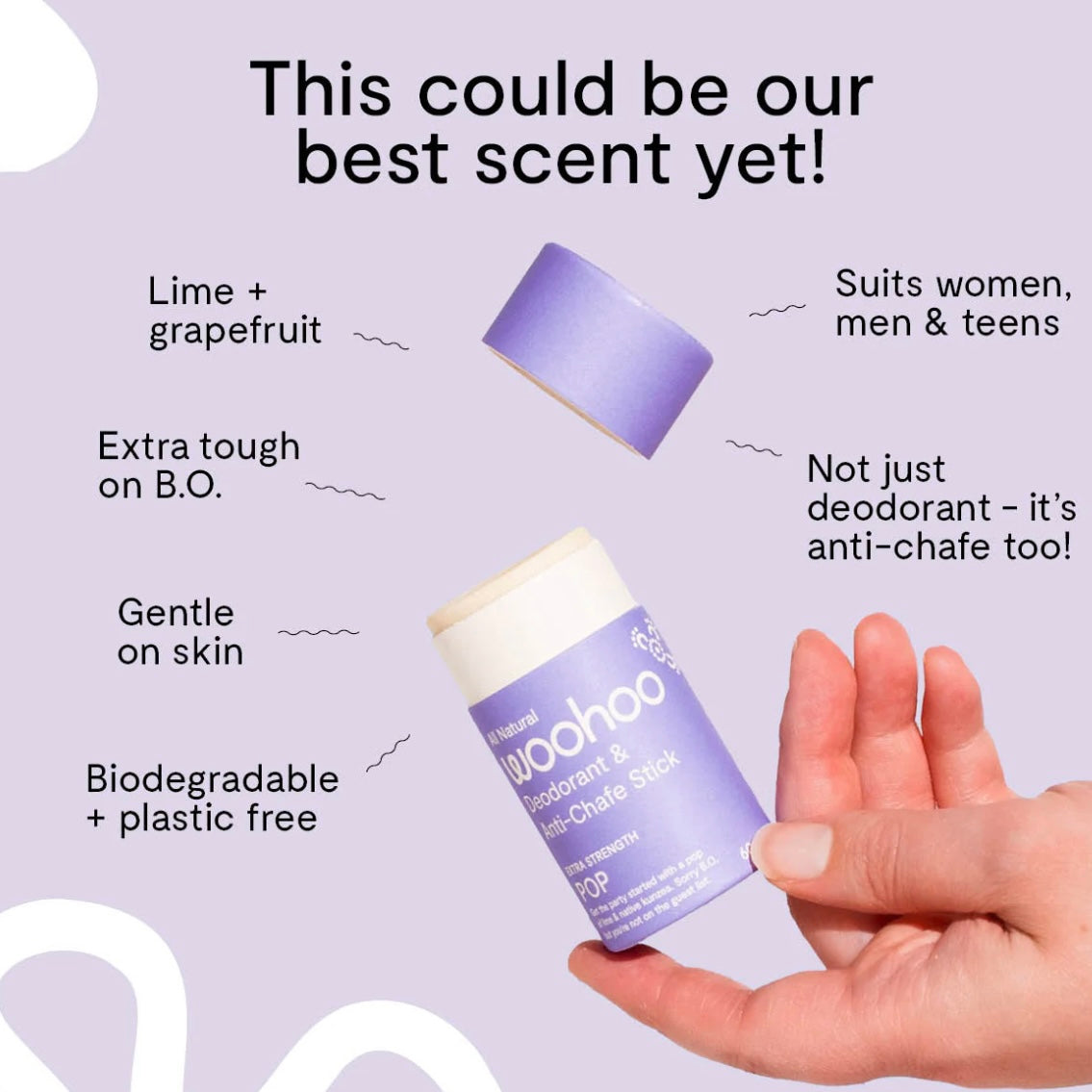 Woohoo Natural Deodorant & Anti-Chafe Stick (Pop) 60g