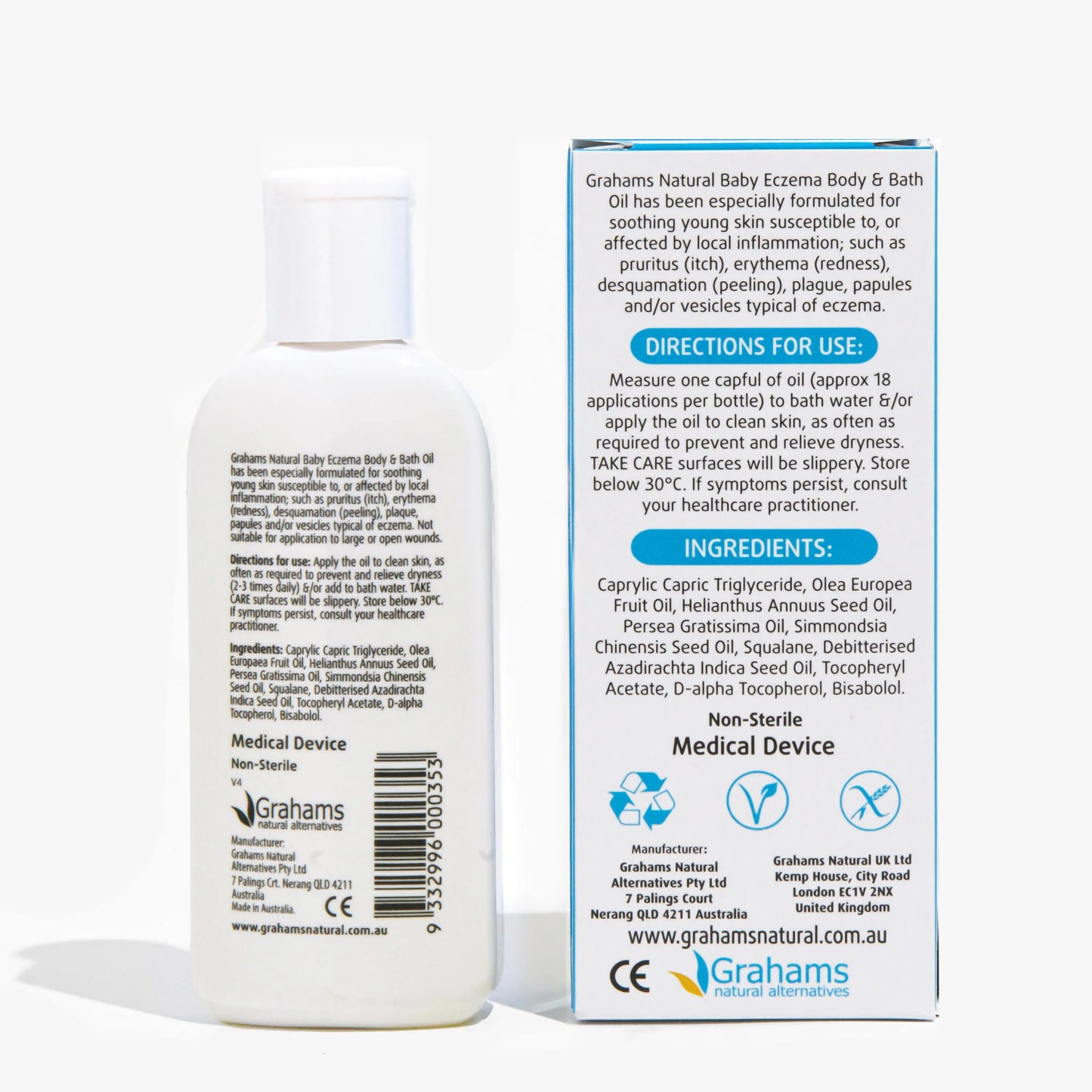 Grahams Natural Baby Eczema Bath and Body Oil - 100ml