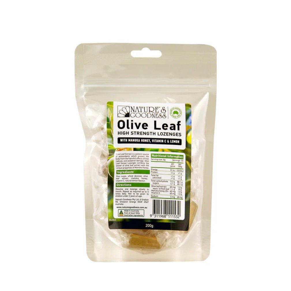 Nature's Goodness Olive Leaf High Strength Lozenges (with Vitamin C, Manuka Honey & Lemon) 200g