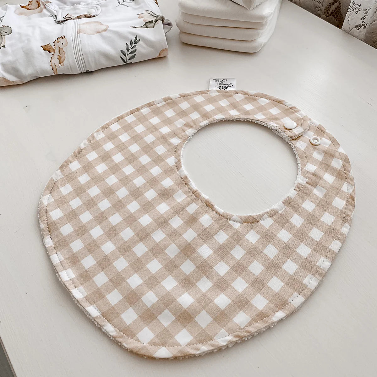 Baby Bib - Sand Gingham