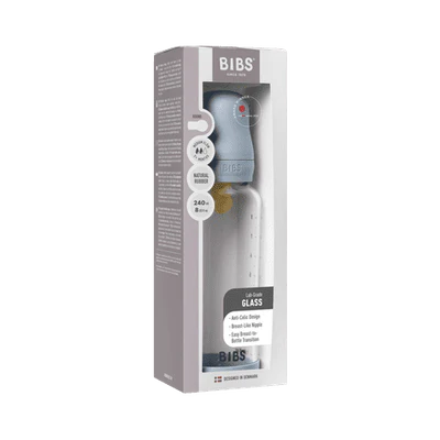 BIBS Glass Baby Bottle 240ml - Baby Blue
