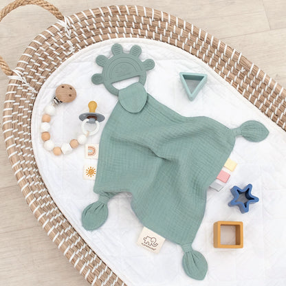 Silicone Muslin Comfort Teether - Sage