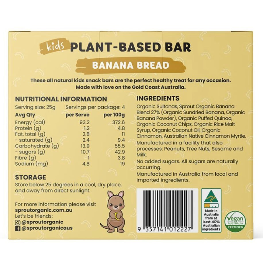 Organic Kids Snack Bar Banana Bread 25g x 4 Pack