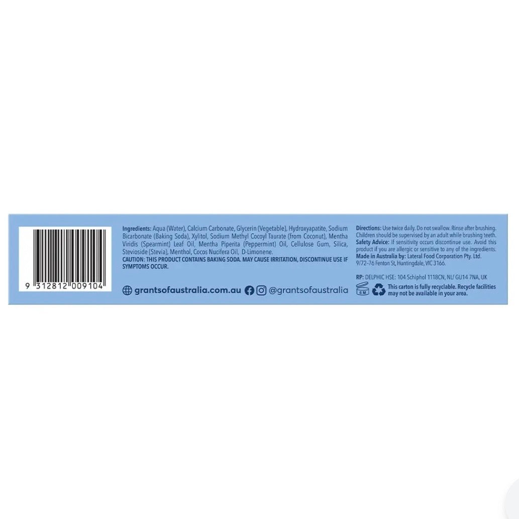 Grants Natural Toothpaste - Whitening + HA Hydroxyapatite & Coconut Oil