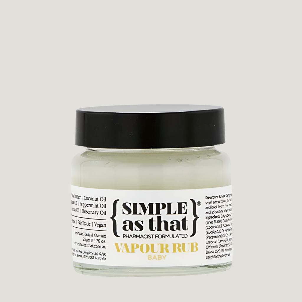 Vapour rub suitable for newborns+. Formulated with clean ingredients that are chemical free, suited for our youngest loves. 