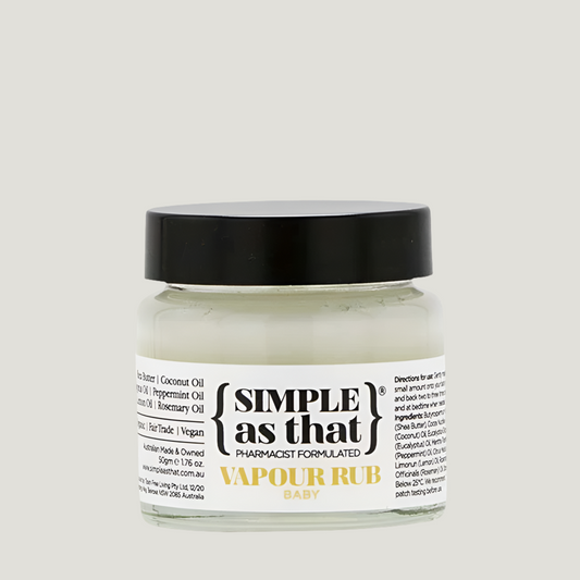 Vapour rub suitable for newborns+. Formulated with clean ingredients that are chemical free, suited for our youngest loves. 