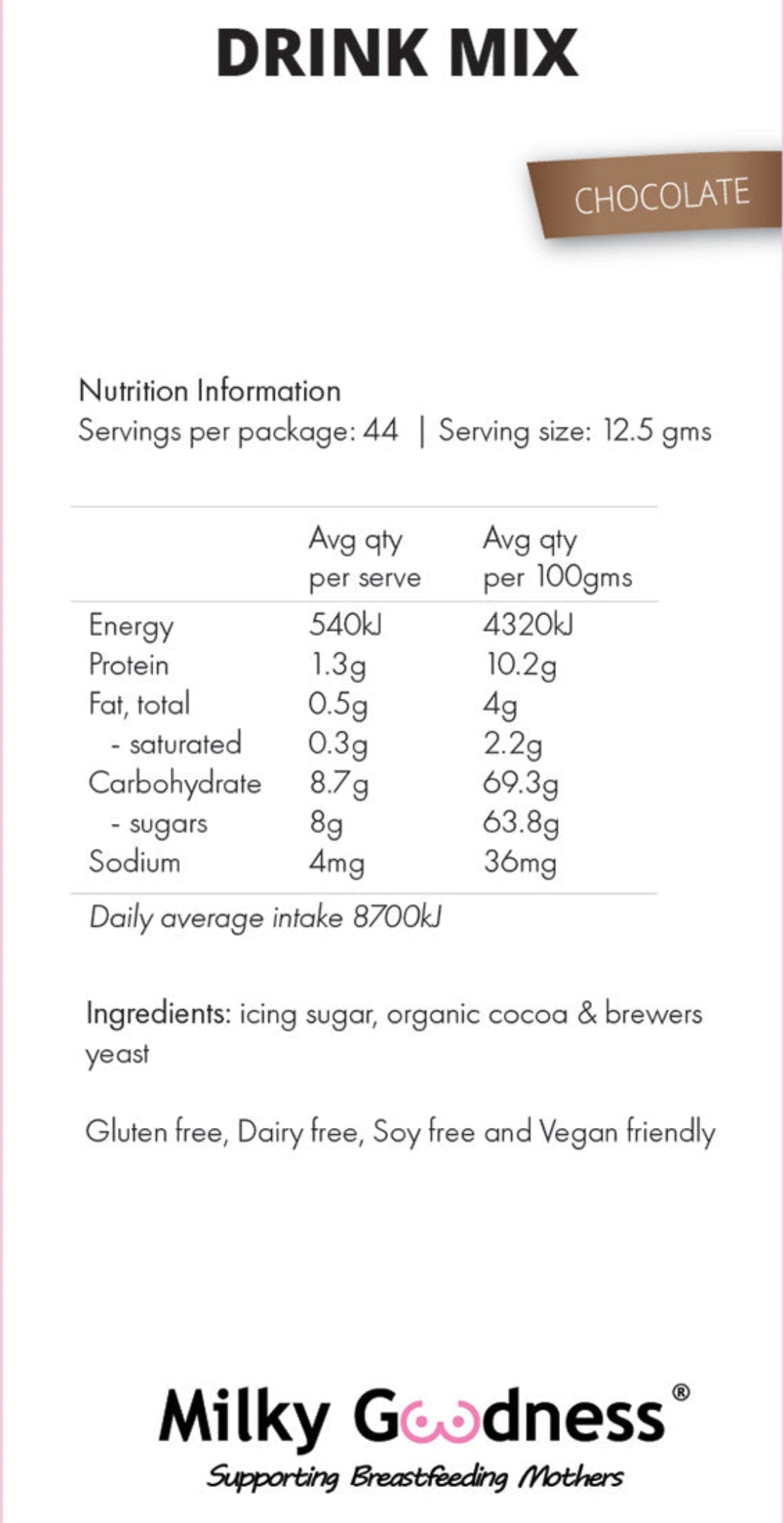 SINGLE SERVE Lactation Chocolate Drink Mix