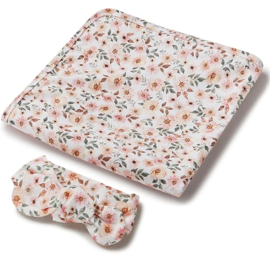 Spring Floral Organic Jersey Wrap & Topknot Set