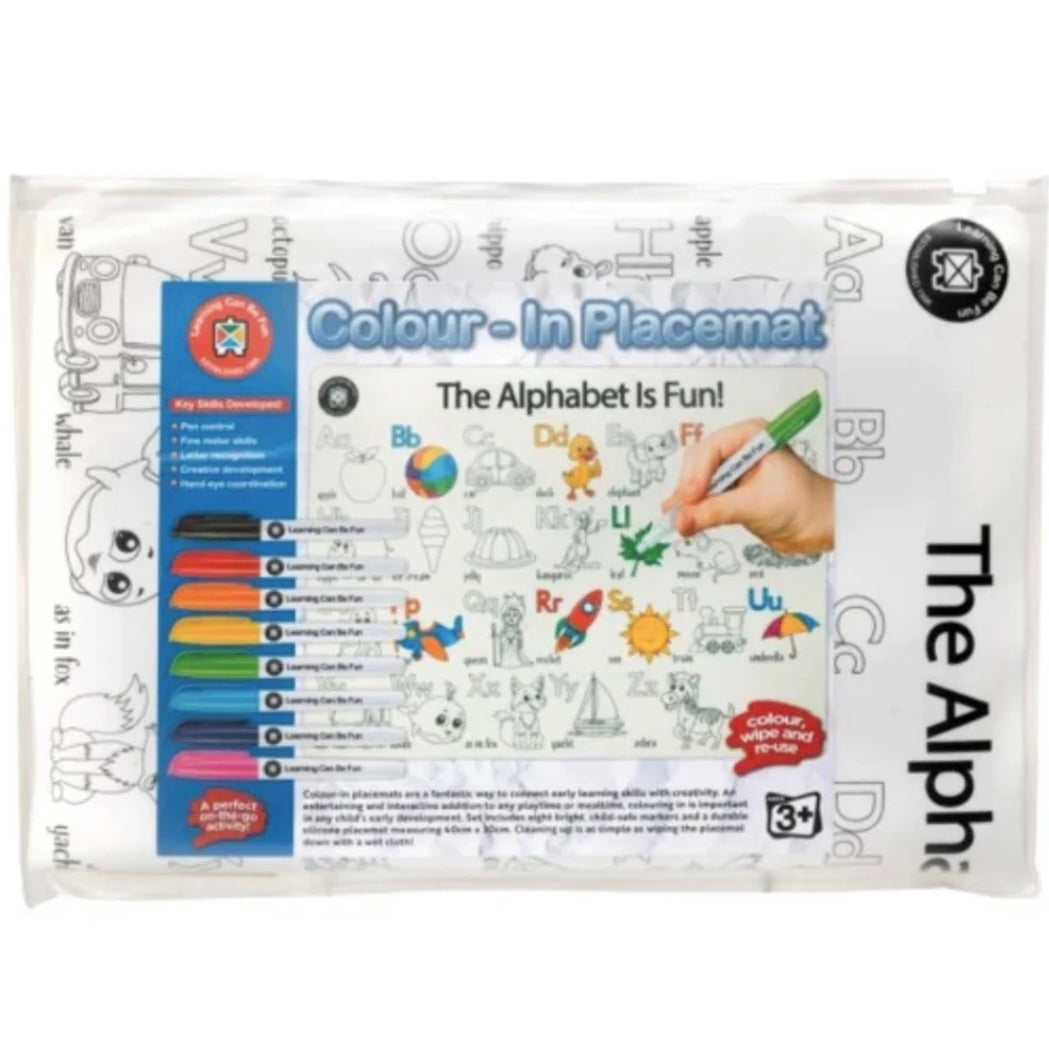 Colour-In Placemat ABC + 8 Pack Markers