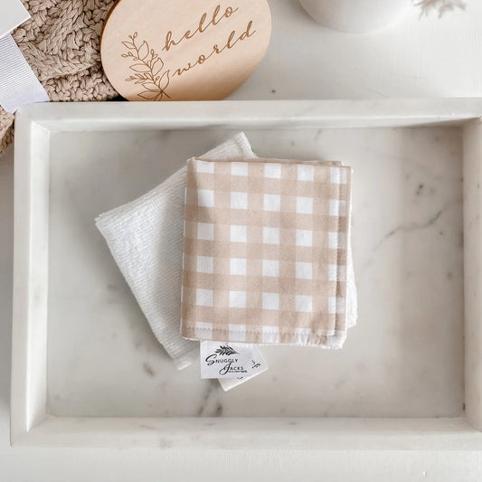 Baby Bath Wash Cloth - Sand Gingham