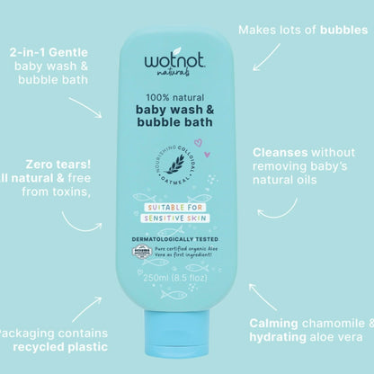 Wotnot Naturals 100% Natural Baby Wash & Bubble Bath 250ml