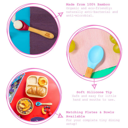 Children's Bamboo Spoon - Silicone Tip - Grey