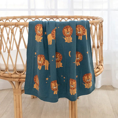 100% Cotton Knit Baby Blanket - Lion