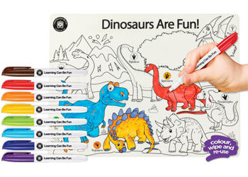 Colour-In Placemat Dinosaurs + 8 Pack Markers