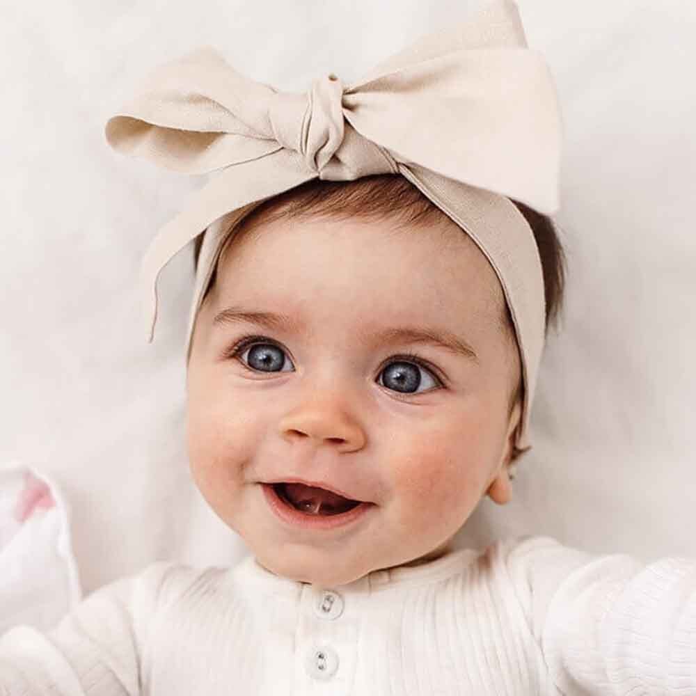 Natural Linen Baby Bow Headband