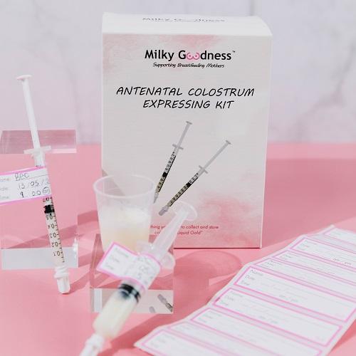 a kit put together for collecting colostrum. kit includes all materials necessary for expressing in the early stages.